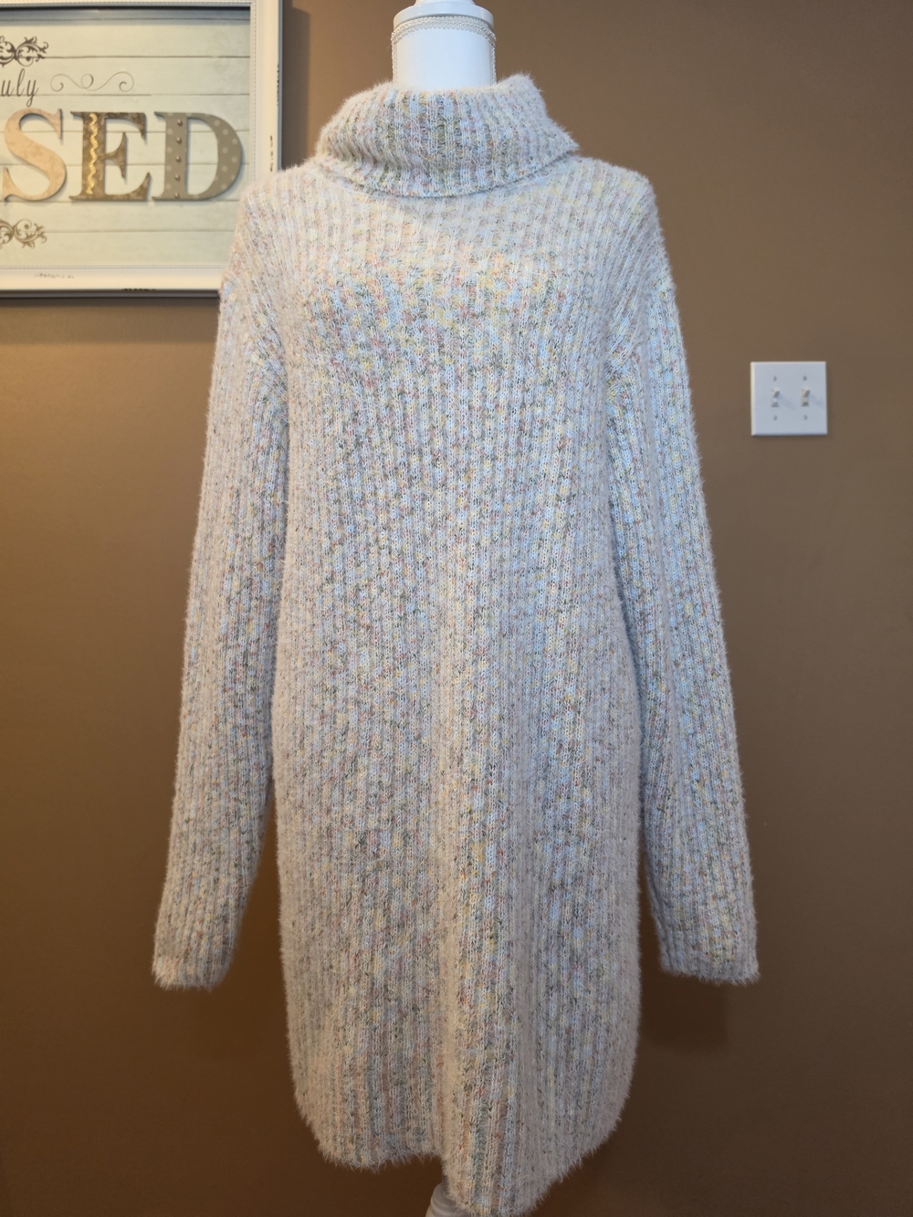 Lulu's Cream Speckled Cowl Neck Sweater Dress